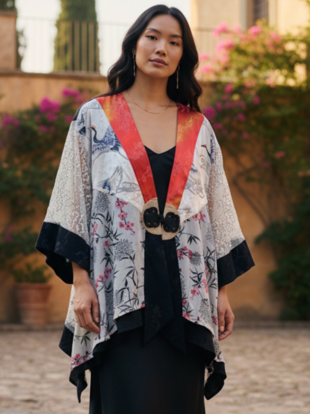 Spencer Alexis XL 14 16 Kimono Cardigan Jacket Shirt Silk Artsy Asian Floral